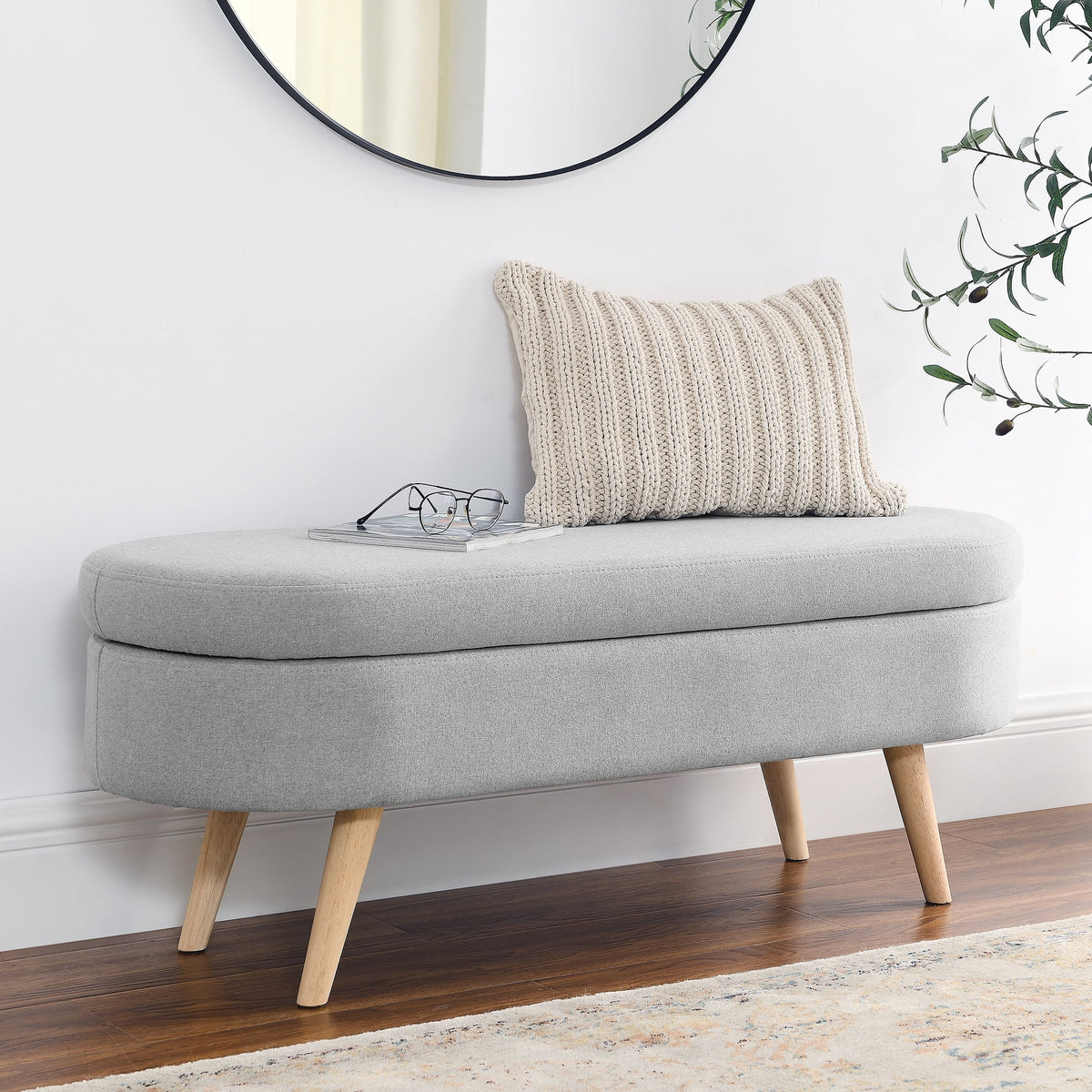 Elladera 43.5" Linen Storage Ottoman Bench for Bedroom,Upholstered Boucle Ottoman