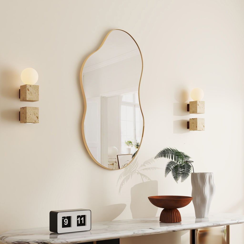 Elladera SHYFOY 32" Irregular Wall Mirror with Gold Metal Frame, Modern Accent