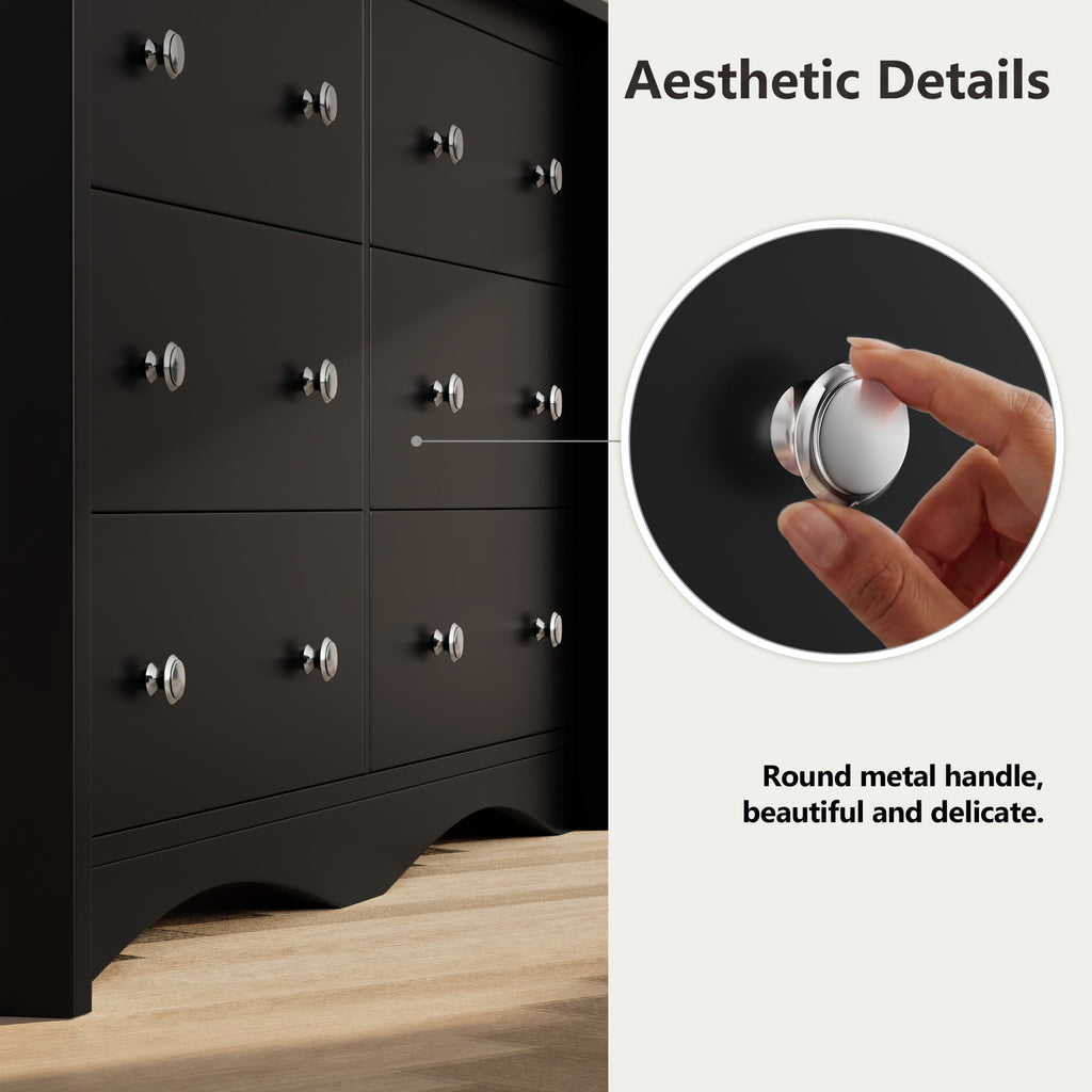 Elladera 6 Drawer Dresser for Bedroom, 47'' Wide Wood Double Chest of Drawers with