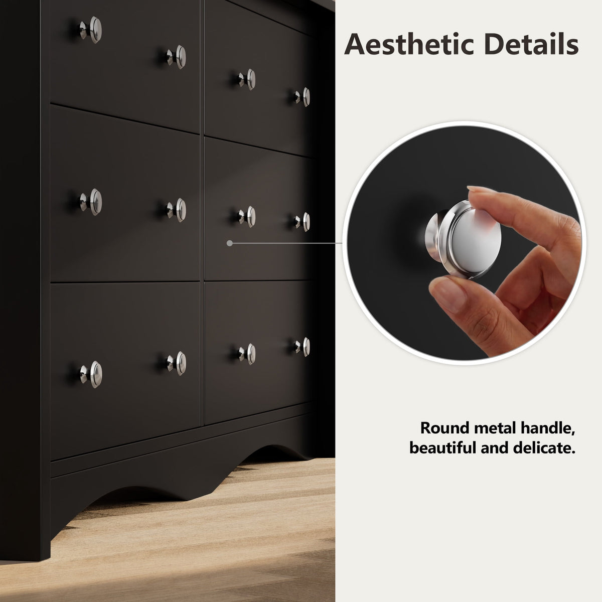 Elladera 6 Drawer Dresser for Bedroom, 47'' Wide Wood Double Chest of Drawers with