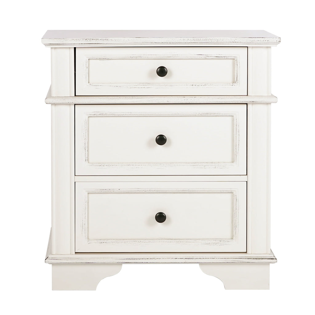 Elladera Solid Wood Nightstand with Outlets & USB Ports, 3 Drawer Traditional