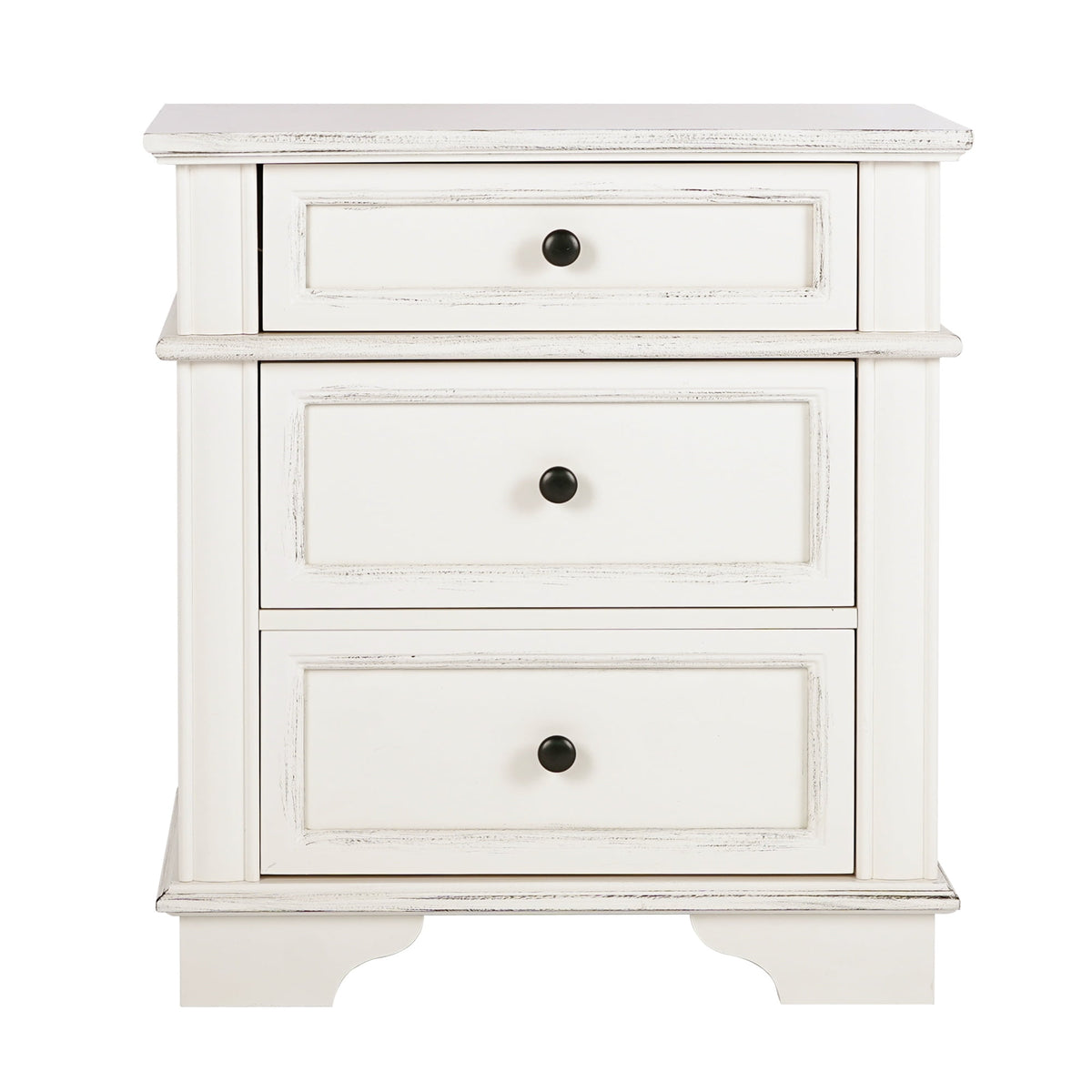 Elladera Solid Wood Nightstand with Outlets & USB Ports, 3 Drawer Traditional