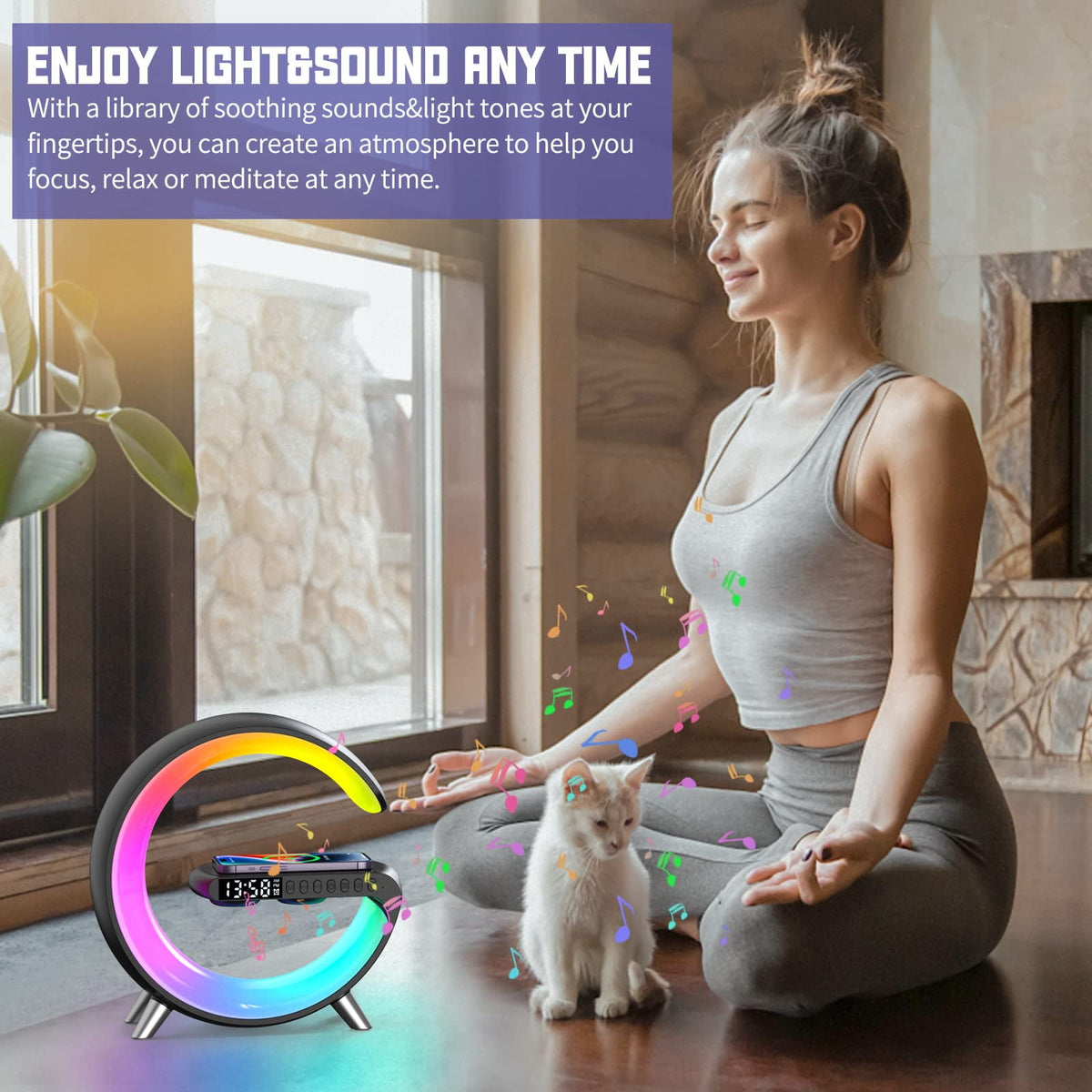 Elladera 2025 New Wireless Charger Atmosphere Lamp, 4-in-1 Bluetooth Speaker with