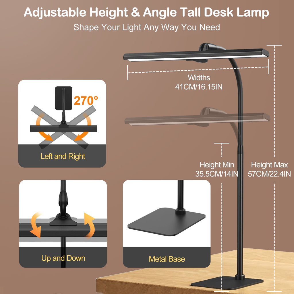 Elladera Lococo LED Desk Lamp, Tall Gooseneck, 5-Level Dimmable Brightness & Color