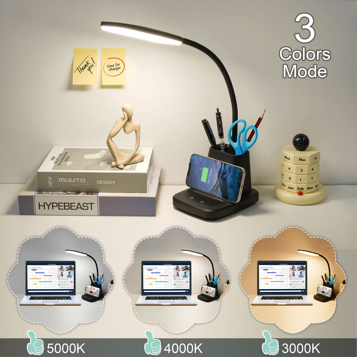 Elladera Sailstar LED Desk Lamp with Wireless Charging, 3 Color Modes,CRI 85,