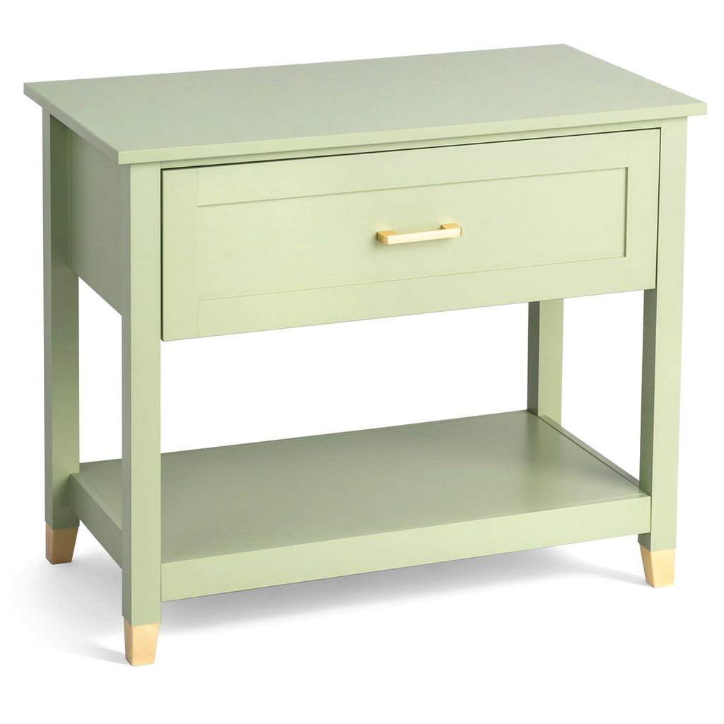 Elladera Solid Wood Nightstand with One Drawer Traditional Cottage Bedside Table, Green