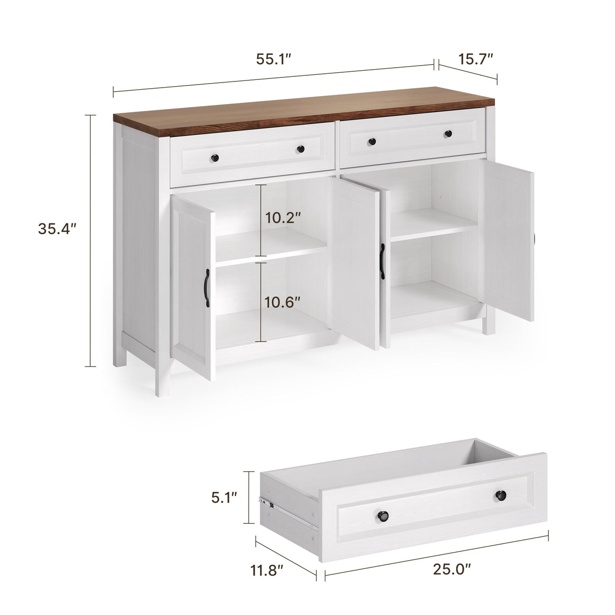 Elladera Aiho 55.1" Buffet Cabinet with 2 Drawers and 4 Doors, Farmhouse Sideboard