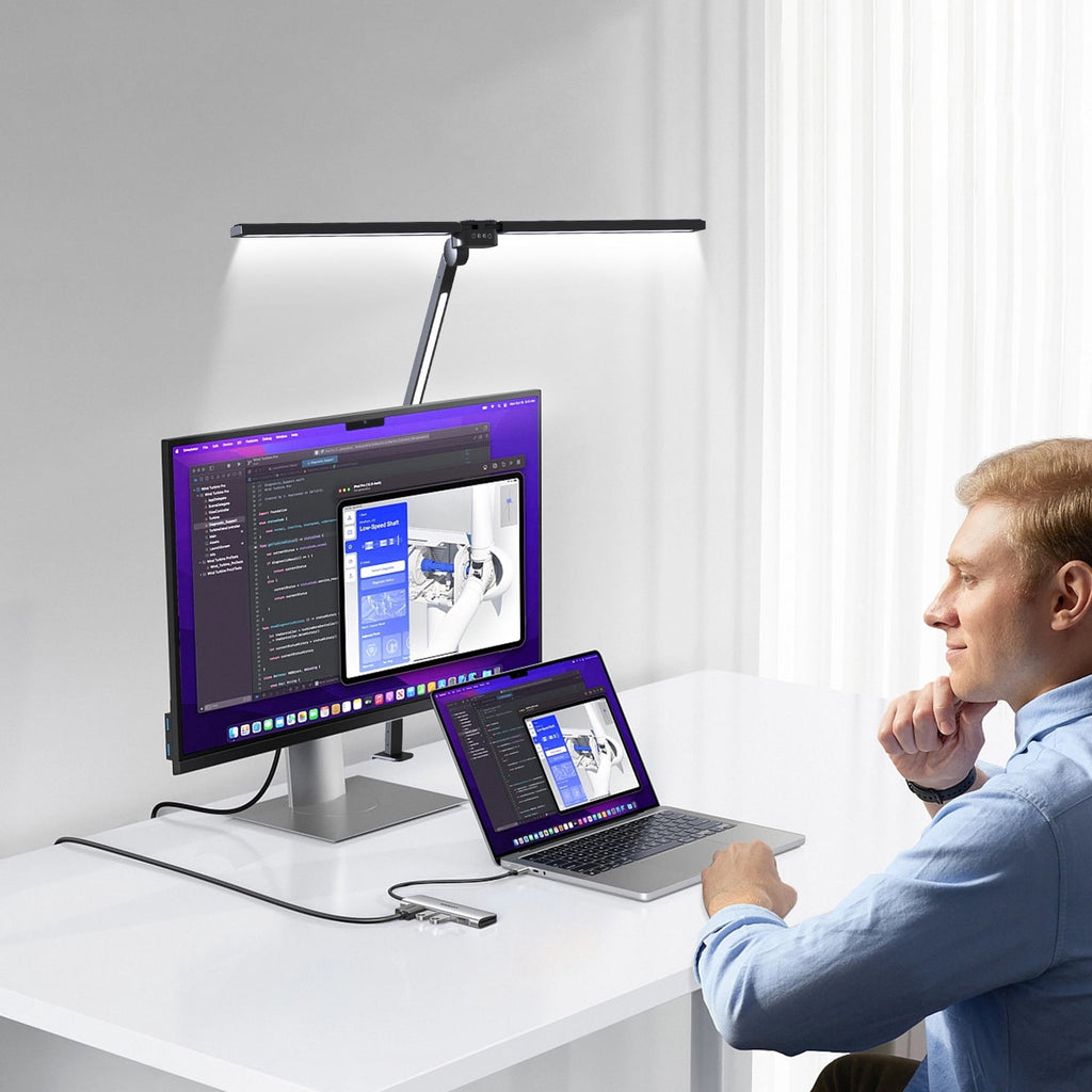 Elladera CAALOGT LED Desk Lamp, Dual Head 3-Light with Remote Control and Stepless