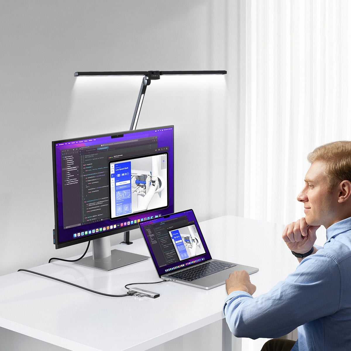 Elladera CAALOGT LED Desk Lamp, Dual Head 3-Light with Remote Control and Stepless