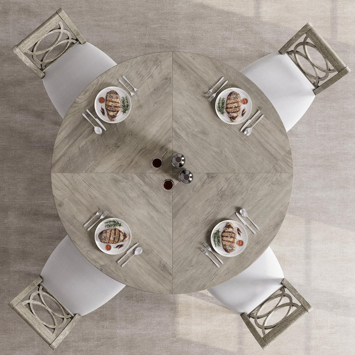 Elladera 47-Inch Round Dining Table for 4, Wooden Pedestal Farmhouse Table, Modern