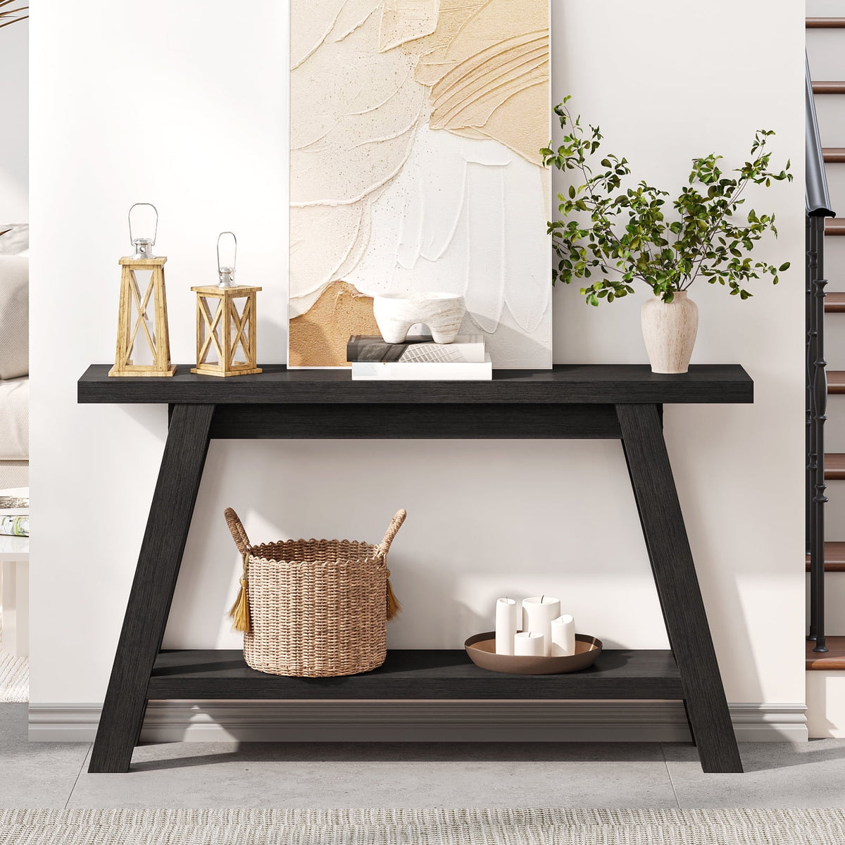 Elladera 54" Farmhouse 2-Tier Console Table,Wooden Entryway Sofa Table, Black