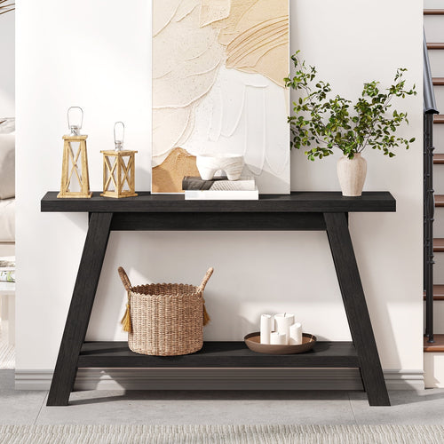 Elladera 54" Farmhouse 2-Tier Console Table,Wooden Entryway Sofa Table, Black