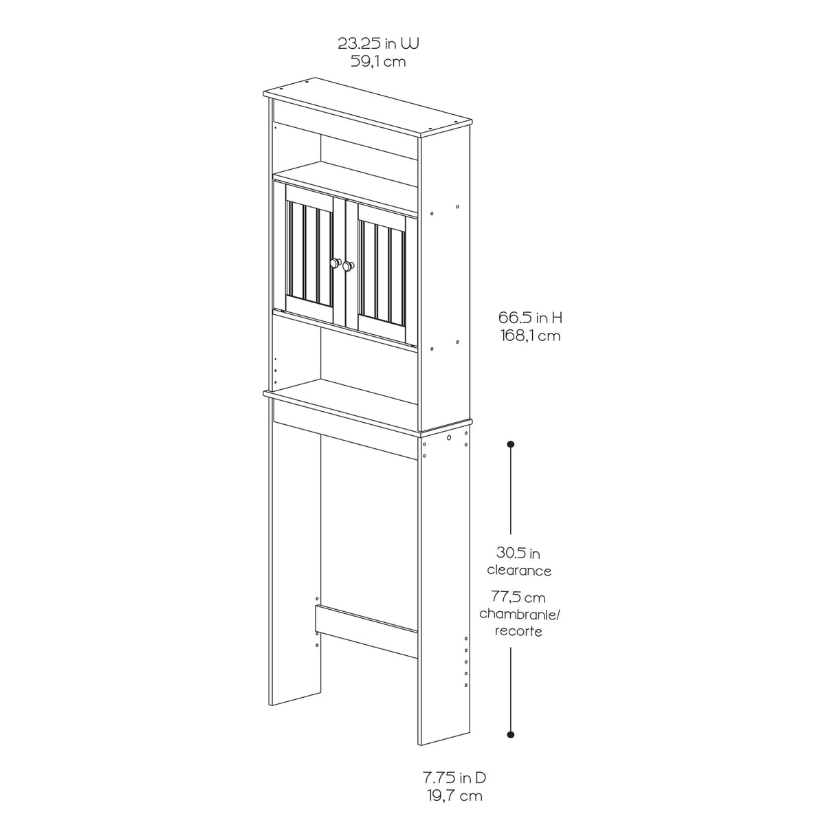 Elladera White Bathroom Spacesaver with Cabinet and 3 Shelves, Zenna Home Country