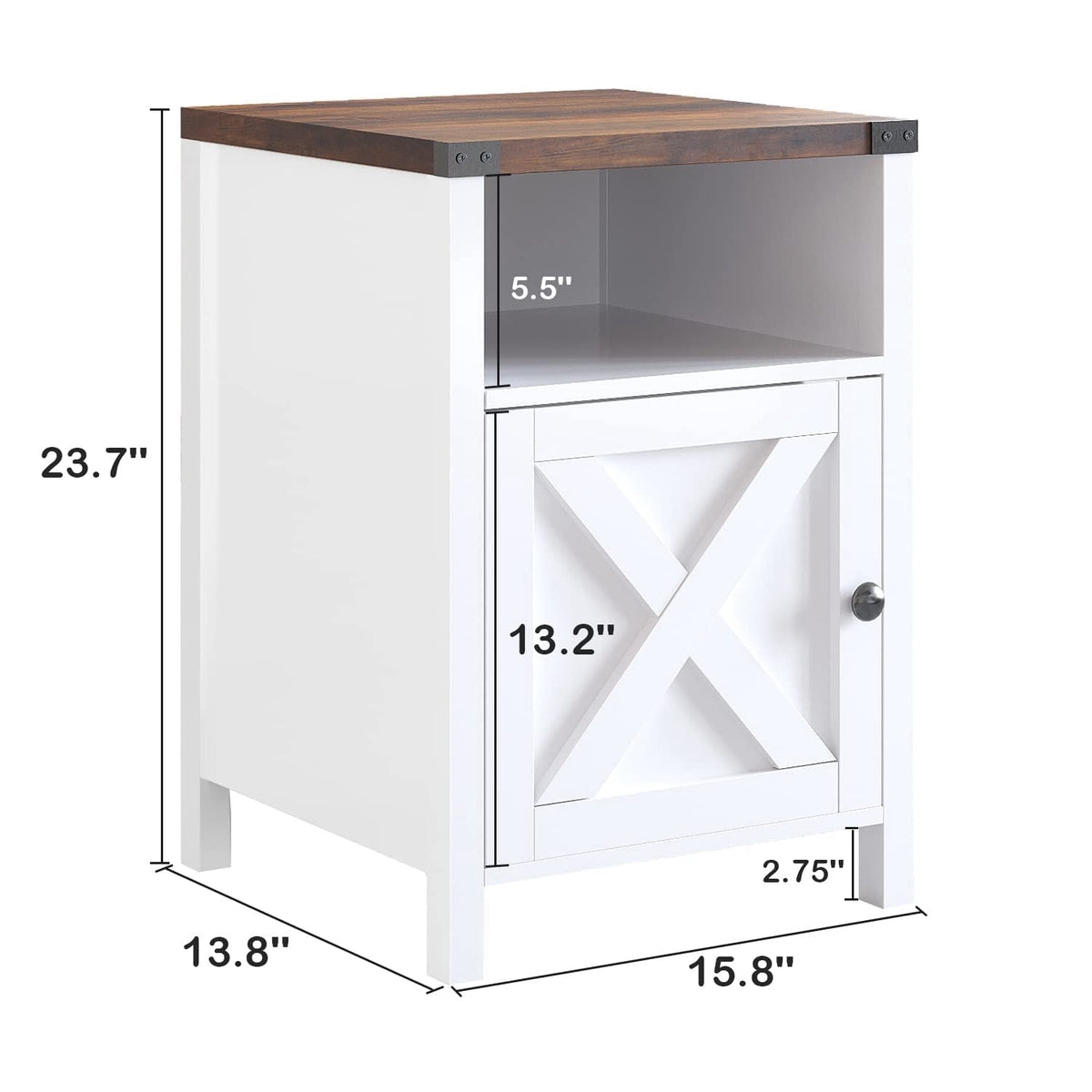 Elladera 4 EVER WINNER Farmhouse Barn Door Side Table Set of 2, Cream White End