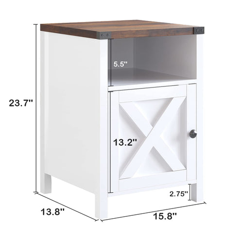 Elladera 4 EVER WINNER Farmhouse Barn Door Side Table Set of 2, Cream White End