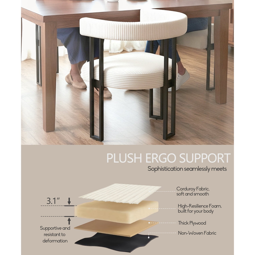 Elladera Boucle Dining Chair Set of 2 Corduroy Upholstered Dining Room Chairs