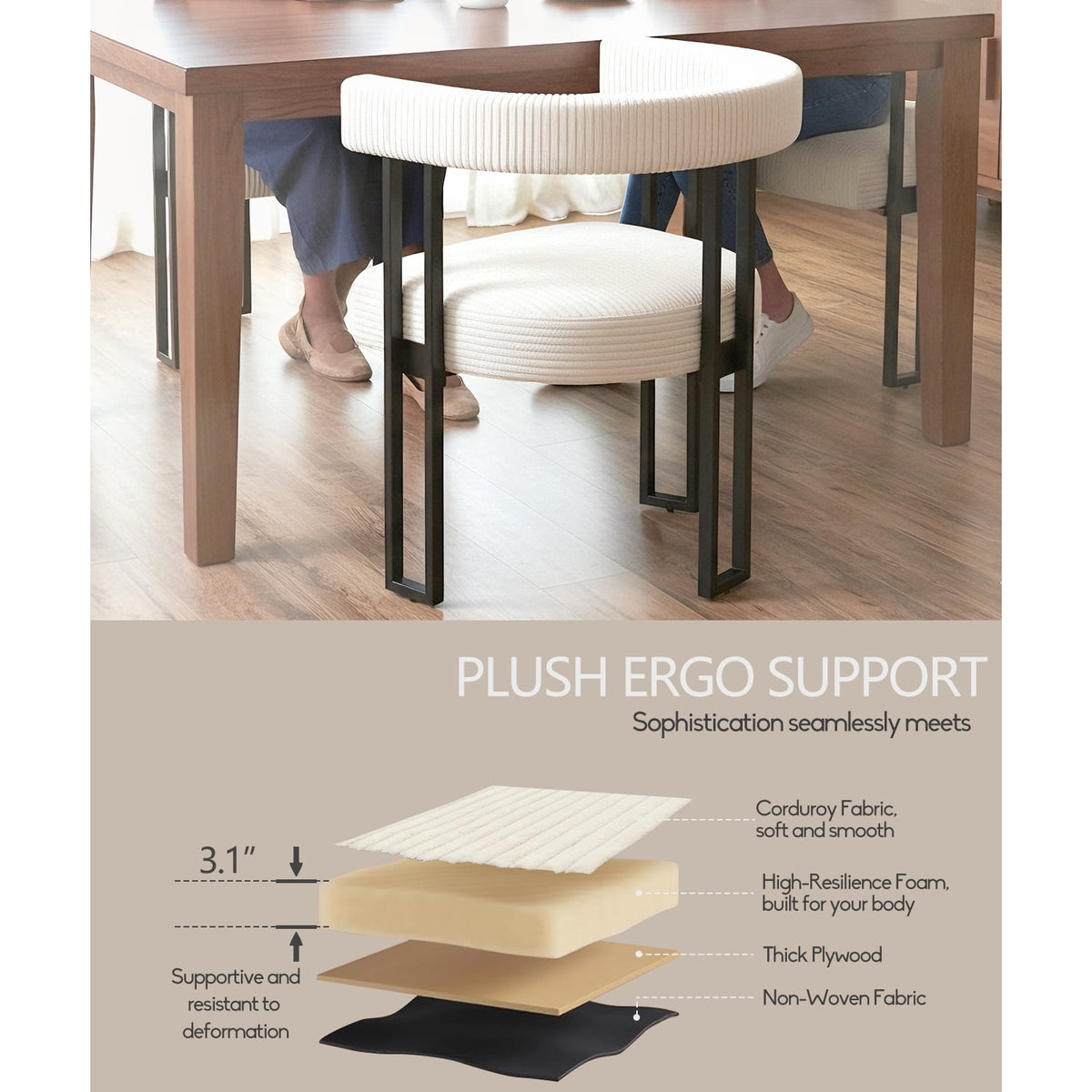 Elladera Boucle Dining Chair Set of 2 Corduroy Upholstered Dining Room Chairs