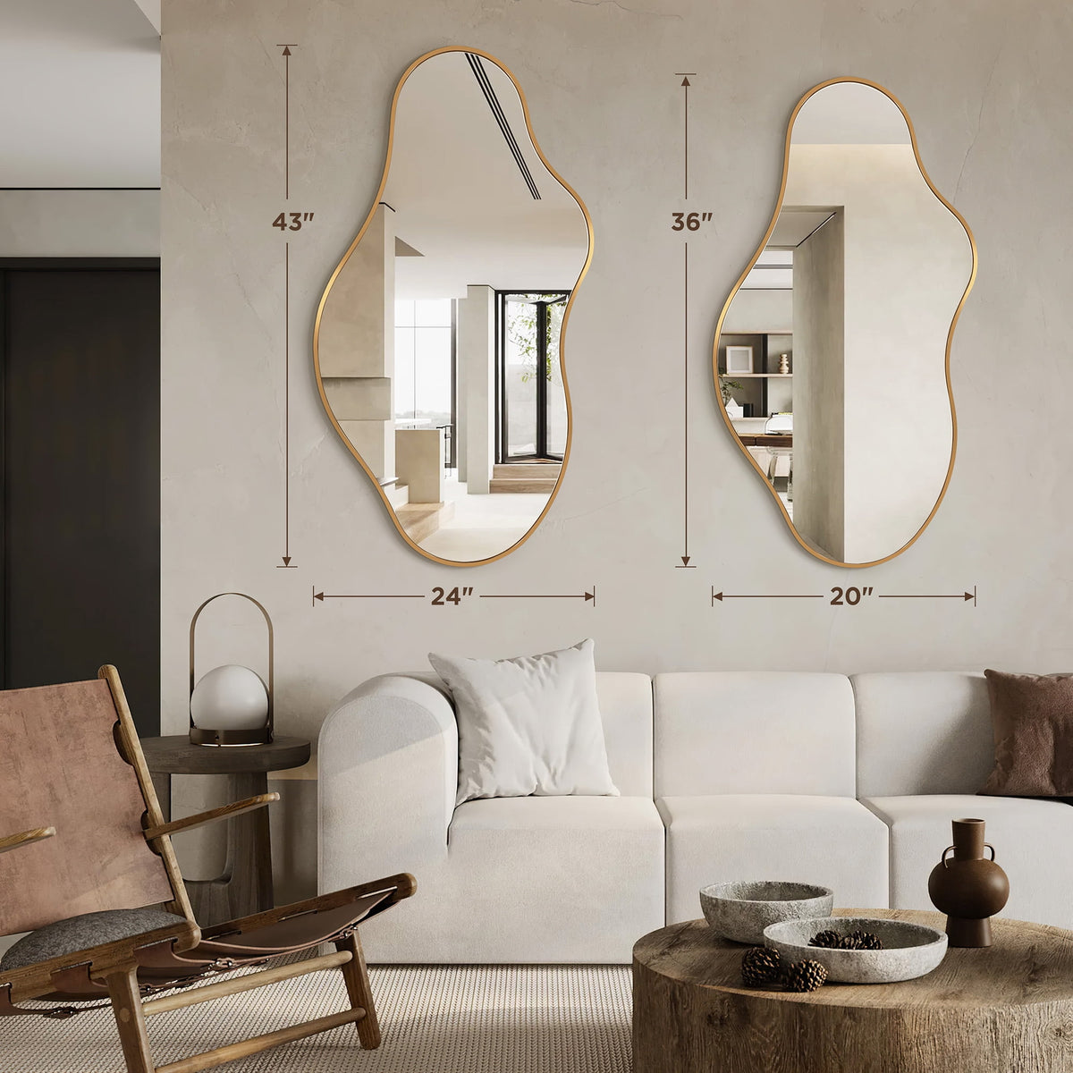 Elladera 20"x36" Irregular Wall Mirror, Gold Asymmetrical Teardrop