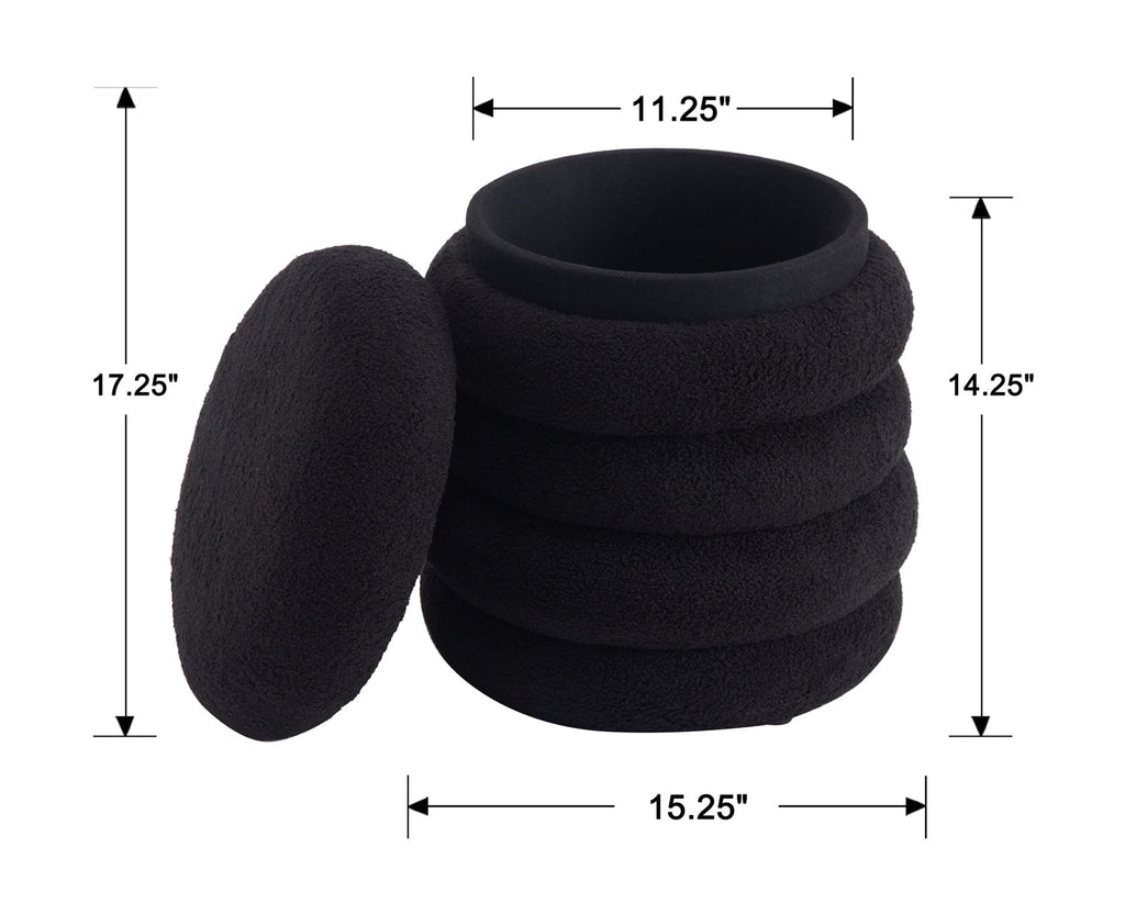 Elladera Guyou Round Storage Ottoman, Upholstered Sherpa Footstool, Small Boucle