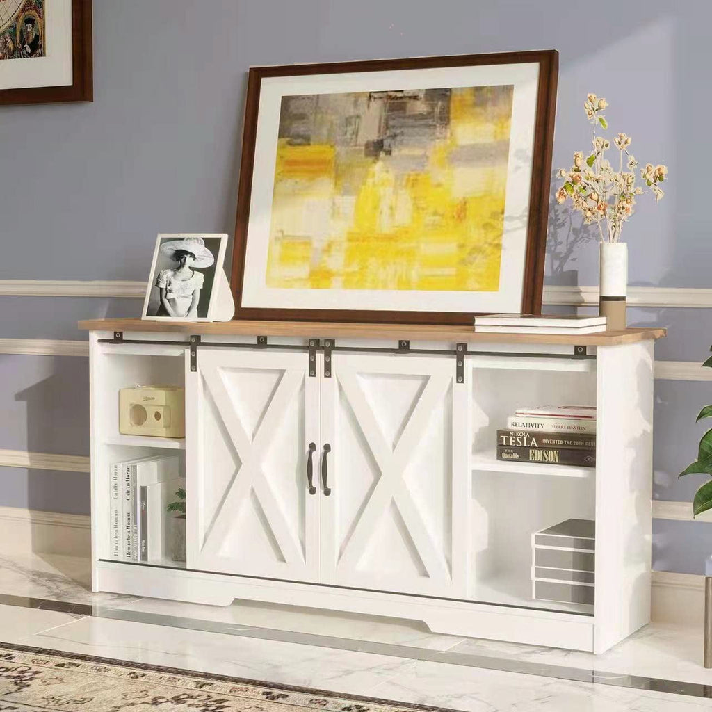 Elladera 59'' Modern Farmhouse TV Stand for 65 inch TV, Sliding Barn Door
