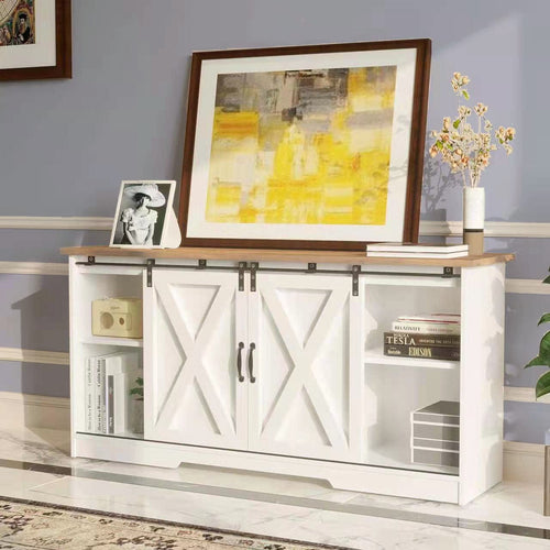 Elladera 59'' Modern Farmhouse TV Stand for 65 inch TV, Sliding Barn Door