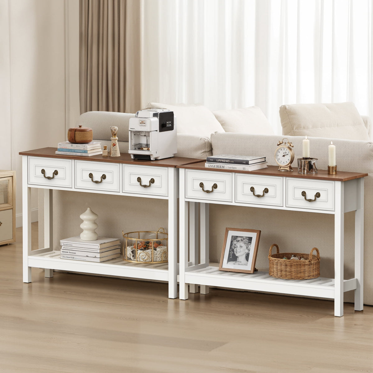 Elladera SPANSPACE Farmhouse Console Table with 3 Drawer, 47'' Entryway Table with