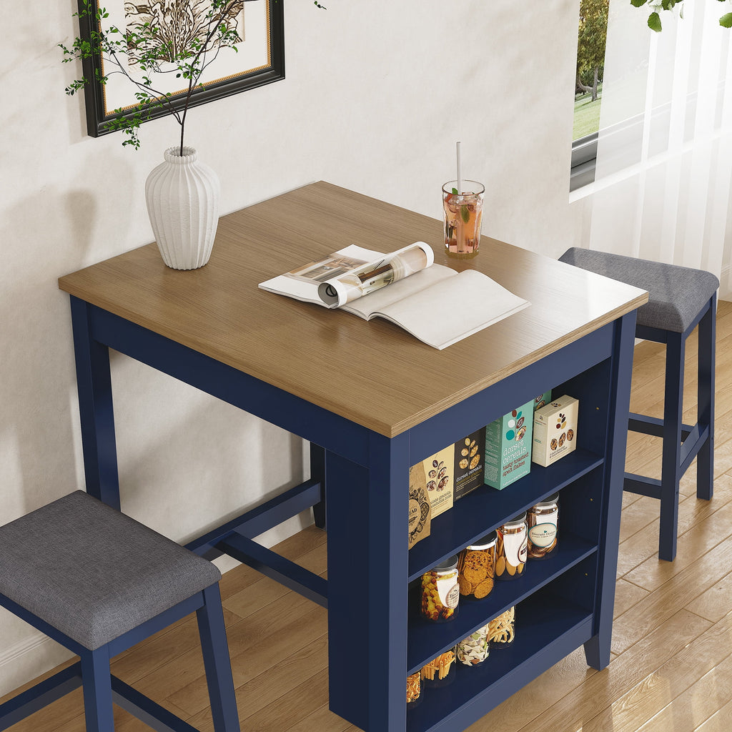 Elladera HLR Farmhouse Blue Dining Table for 2 with Seasoning Rack, Kitchen Dining