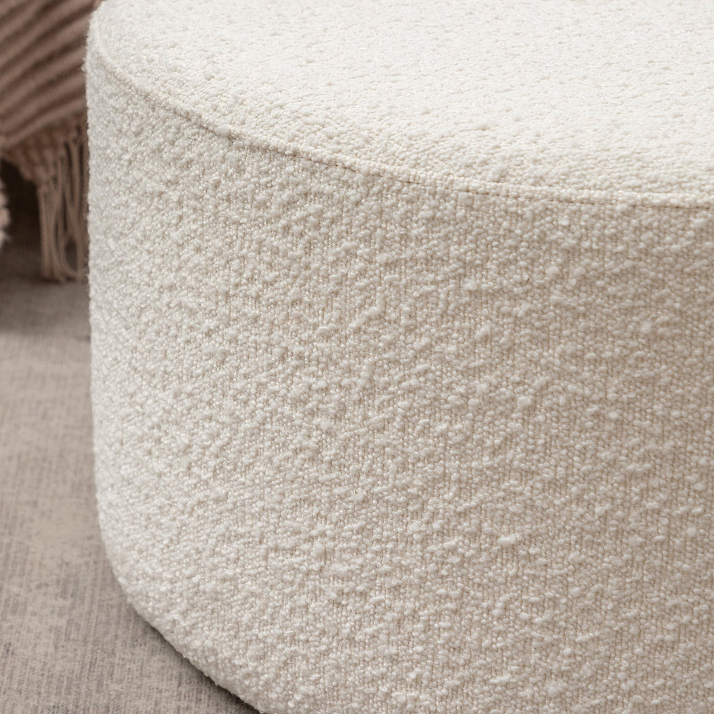 Elladera Modern Round Boucle Upholstered Ottoman with Soft Padded Seat
