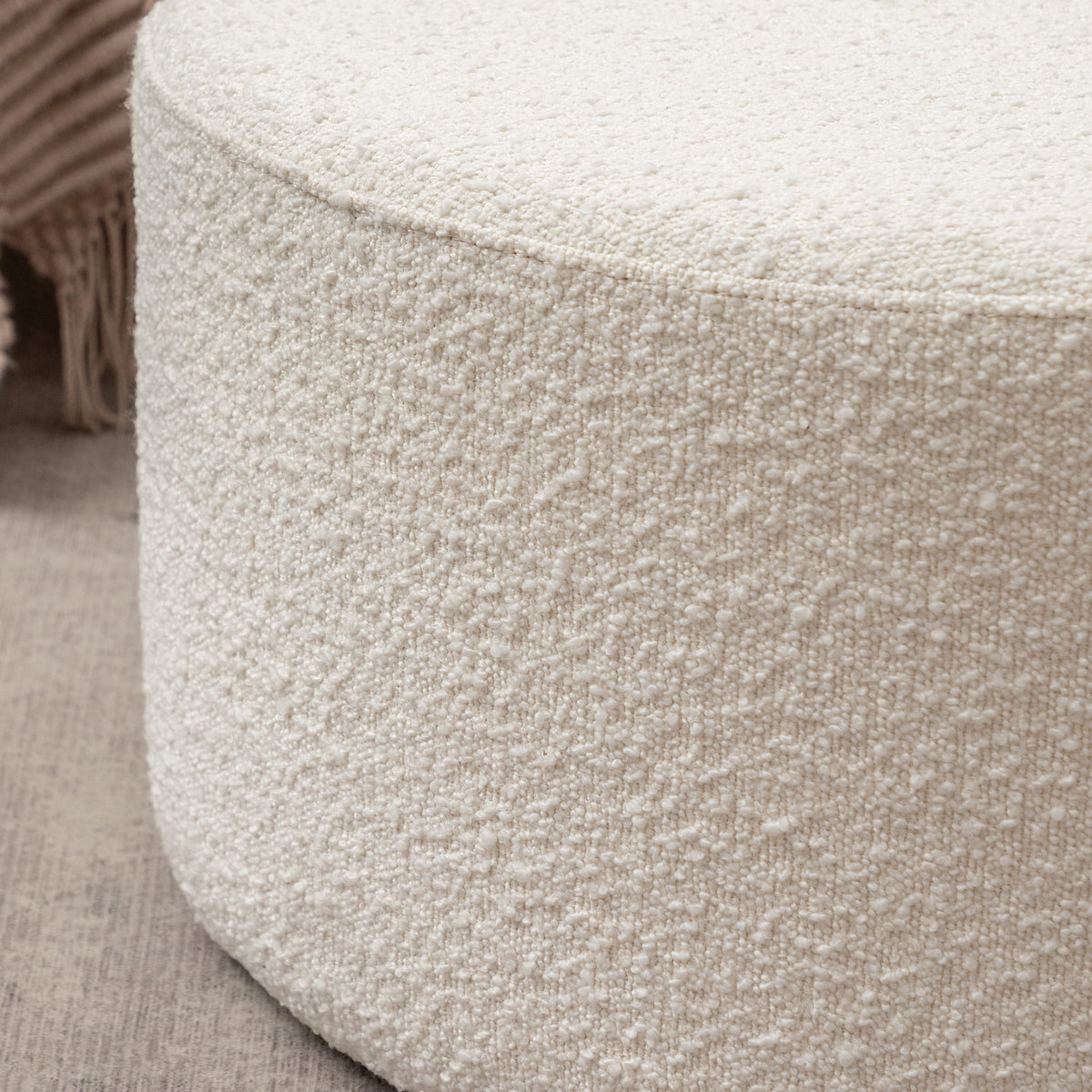 Elladera Modern Round Boucle Upholstered Ottoman with Soft Padded Seat