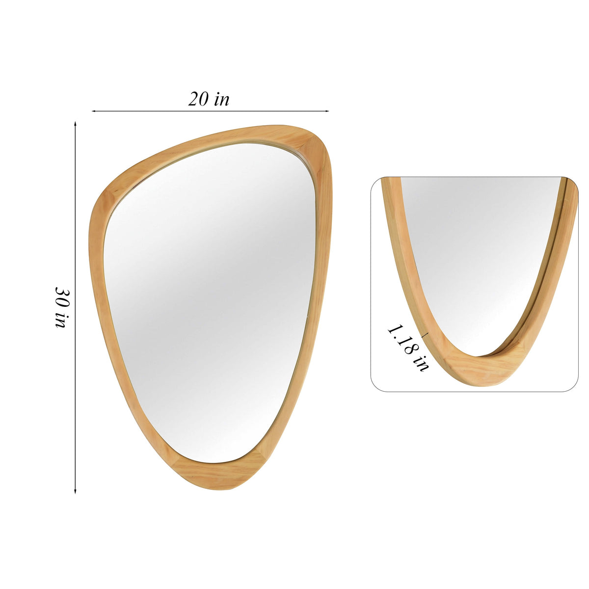 Elladera YIQMI 20x30 inch Teardrop MDF Wood Mirror Irregular Oak Wall Mirror for