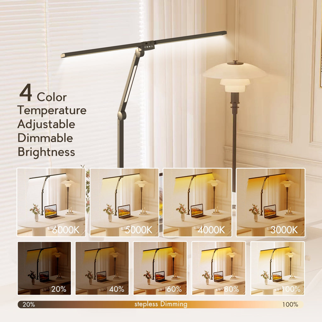 Elladera CAALOGT LED Desk Lamp, Dual Head 3-Light with Remote Control and Stepless