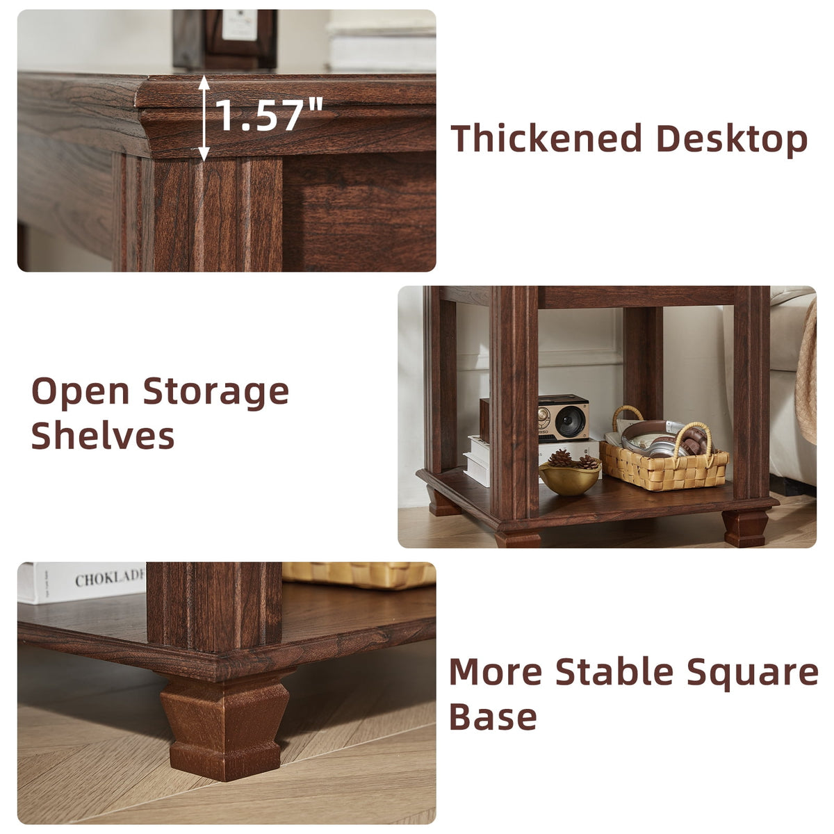 Elladera Buildhom Farmhouse End Table, Large 2-Tier Side Table with Storage Shelf,