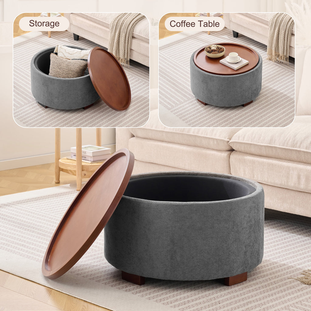 Elladera 29.1 Inch Round Boucle Storage Ottoman Coffee Table with Removable Lid Top