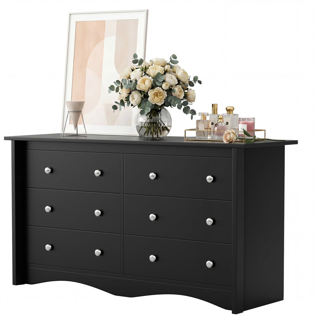 Elladera 6 Drawer Dresser for Bedroom, 47'' Wide Wood Double Chest of Drawers with