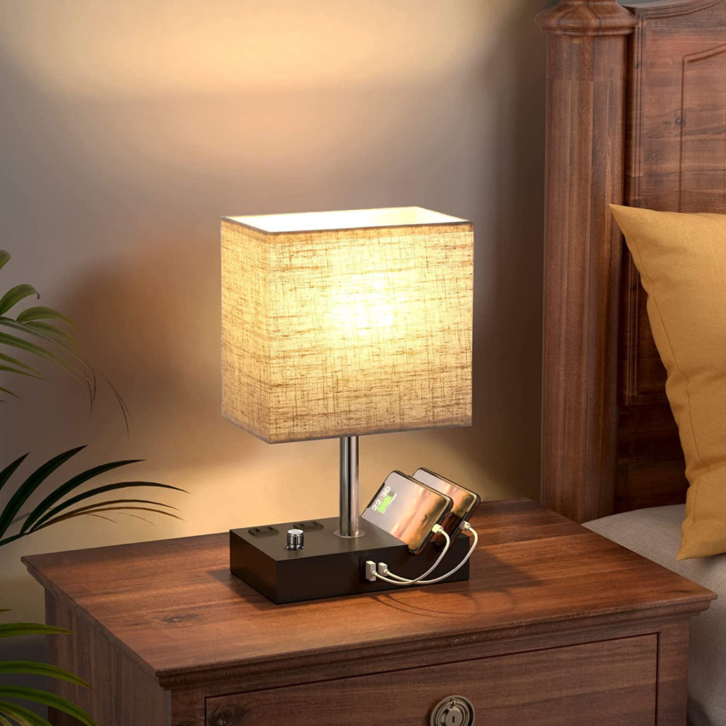 Elladera Bedside Table Lamp for Bedroom with Dual Fast USB Charging Ports, Fully