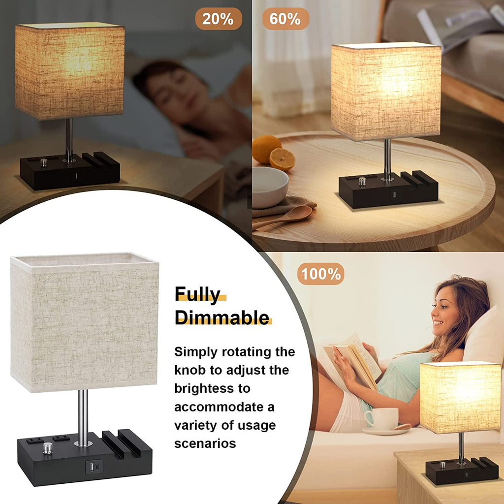 Elladera Bedside Table Lamp for Bedroom with Dual Fast USB Charging Ports, Fully