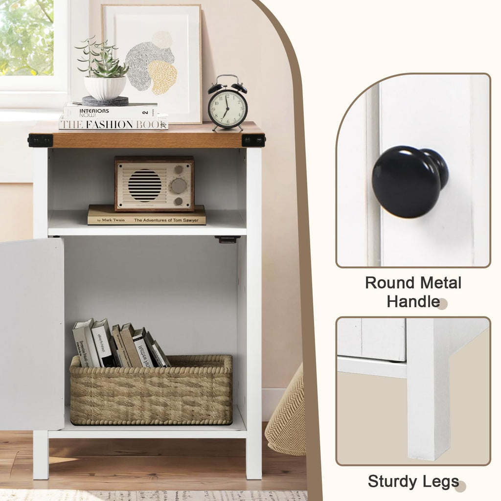 Elladera 4 EVER WINNER Farmhouse Barn Door Side Table Set of 2, Cream White End