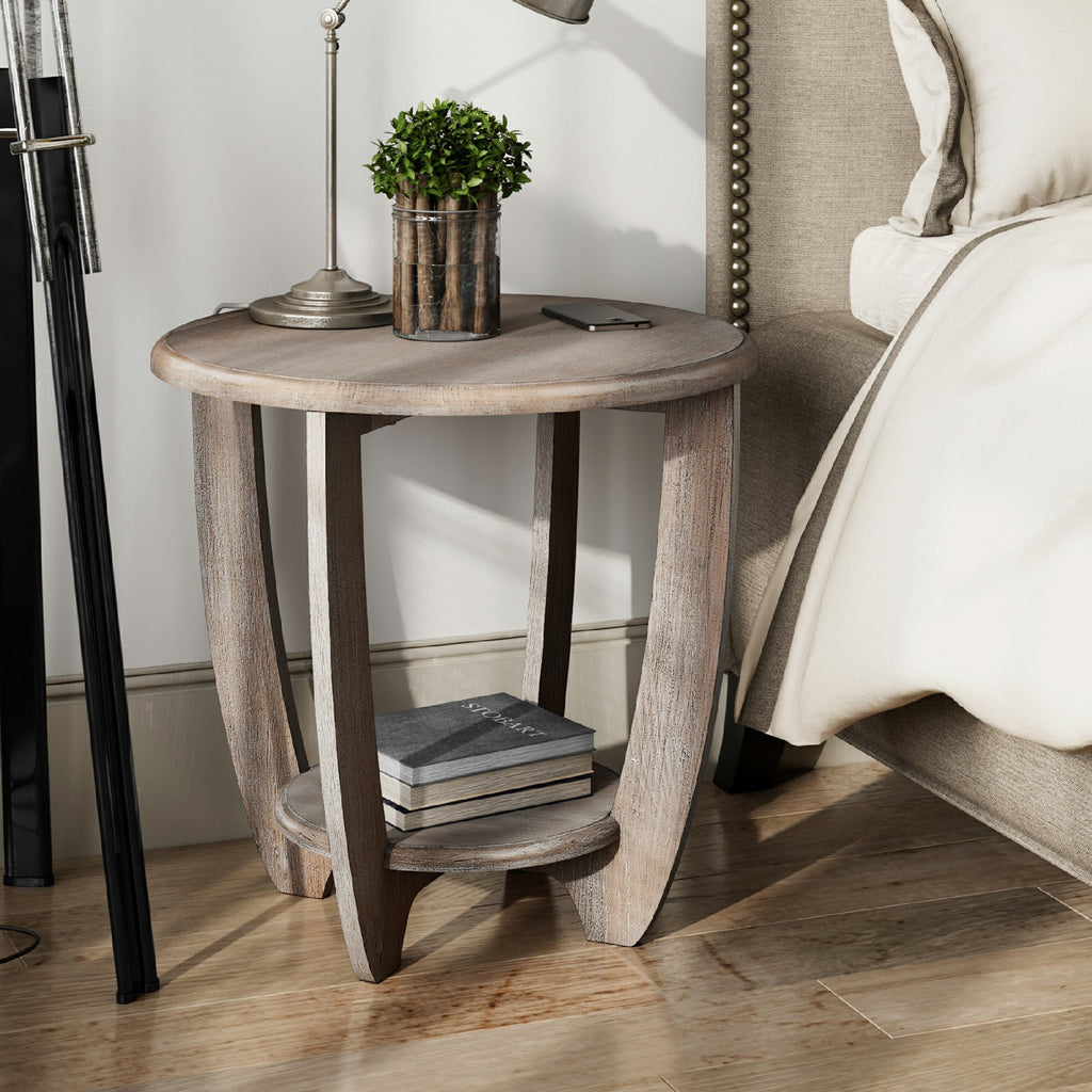 Elladera COZAYH Rustic Farmhouse Wooden End Table- Storage Shelf- Grey Finish