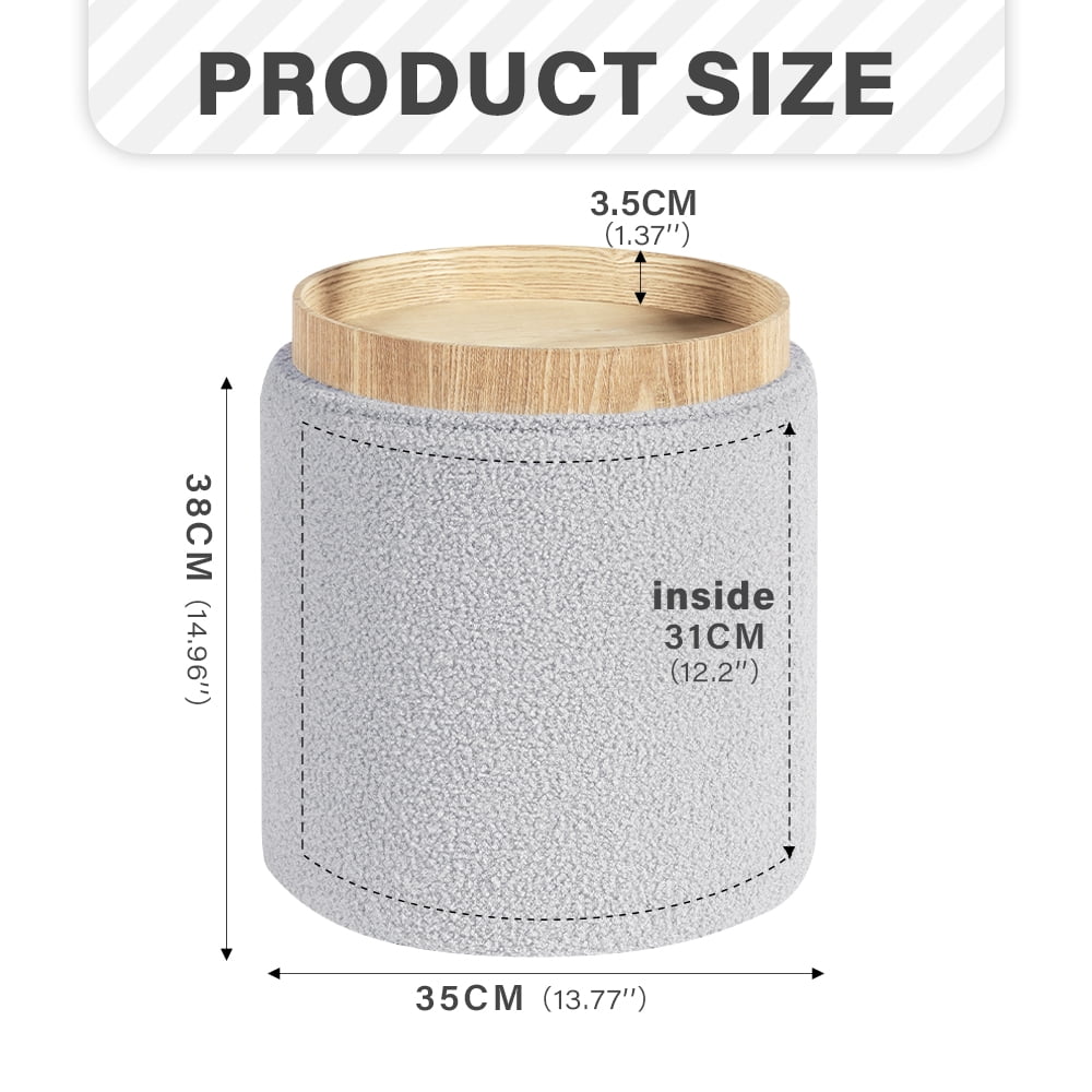 Elladera B FSOBEIIALEO Storage Ottoman Round Boucle Teddy Foot Rest Cube with Wood