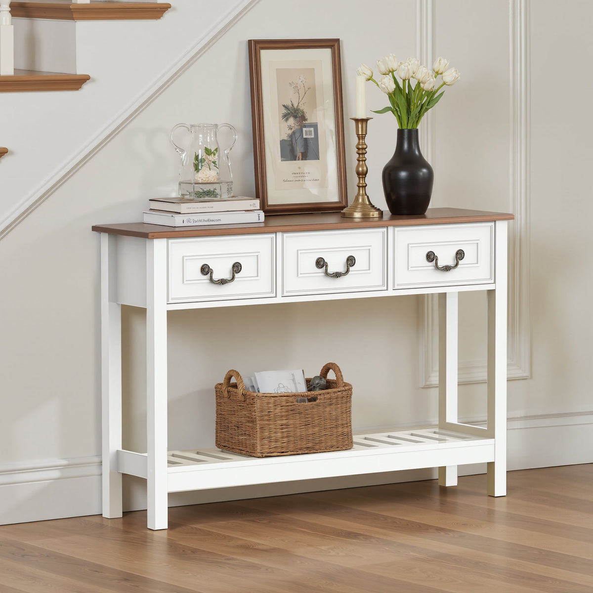 Elladera SPANSPACE Farmhouse Console Table with 3 Drawer, 47'' Entryway Table with
