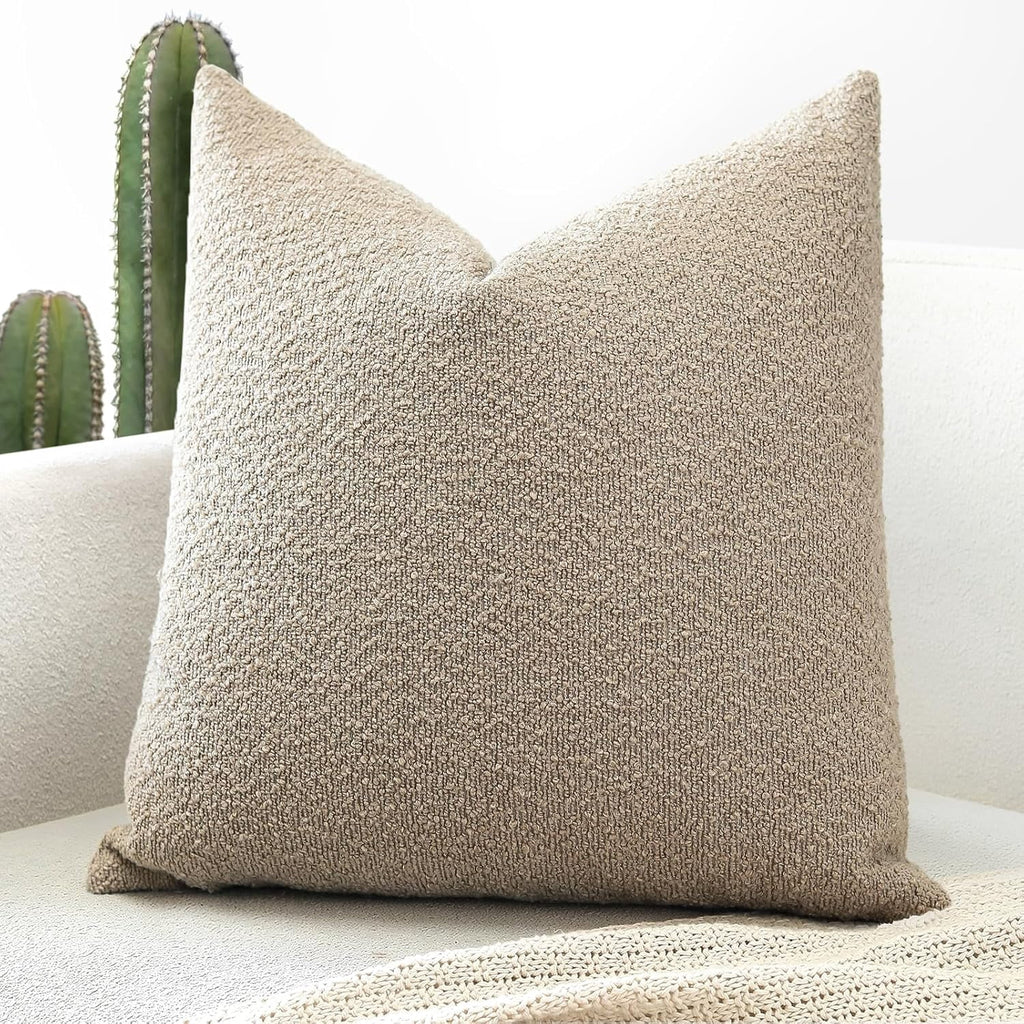 Elladera Set of 1 Textured Boucle Throw Pillow Cover, Square Soft Decorative Couch