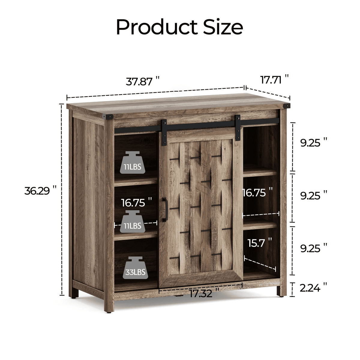 Elladera Farmhouse Coffee Bar Cabinet with Sliding Barn Door and Adjustable Shelves