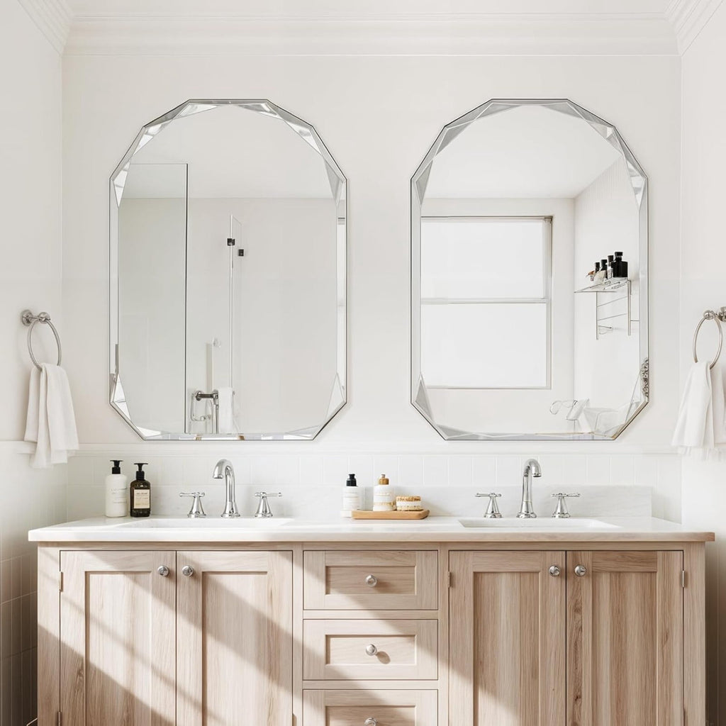 Elladera Gleamira 20"x28" Frameless Arched Bathroom Mirror Beveled Diamond Edge