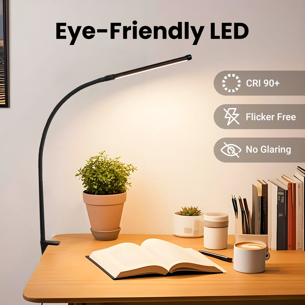 Elladera LED Desk Lamp, Clip-on Desk Lamp with 3 Color & 10 Brightness, Dimmable