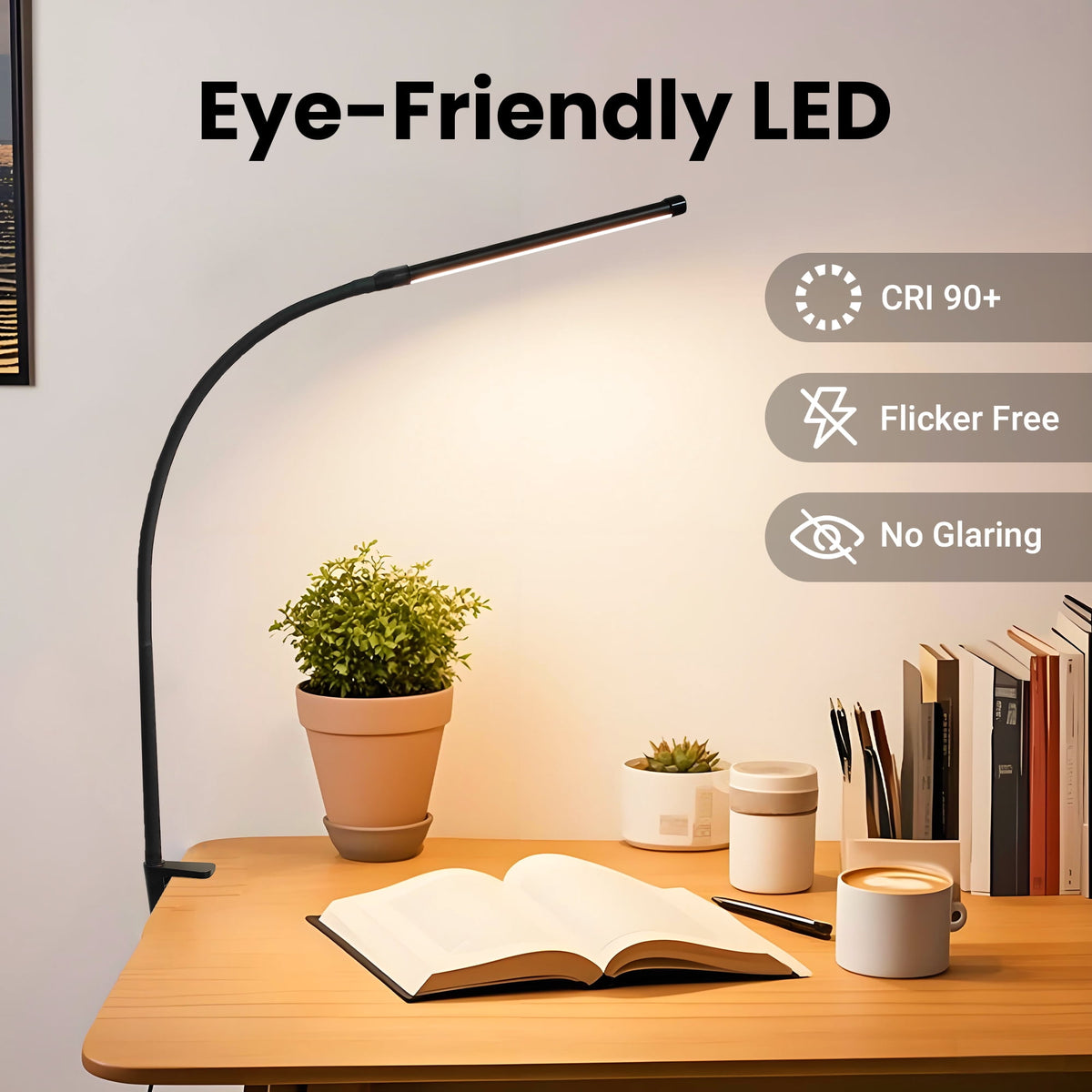 Elladera LED Desk Lamp, Clip-on Desk Lamp with 3 Color & 10 Brightness, Dimmable