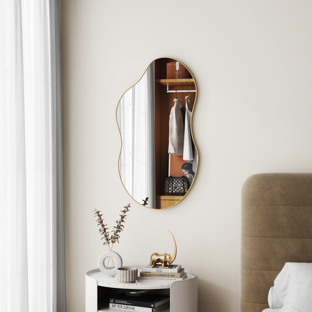 Elladera SHYFOY 32" Irregular Wall Mirror with Gold Metal Frame, Modern Accent