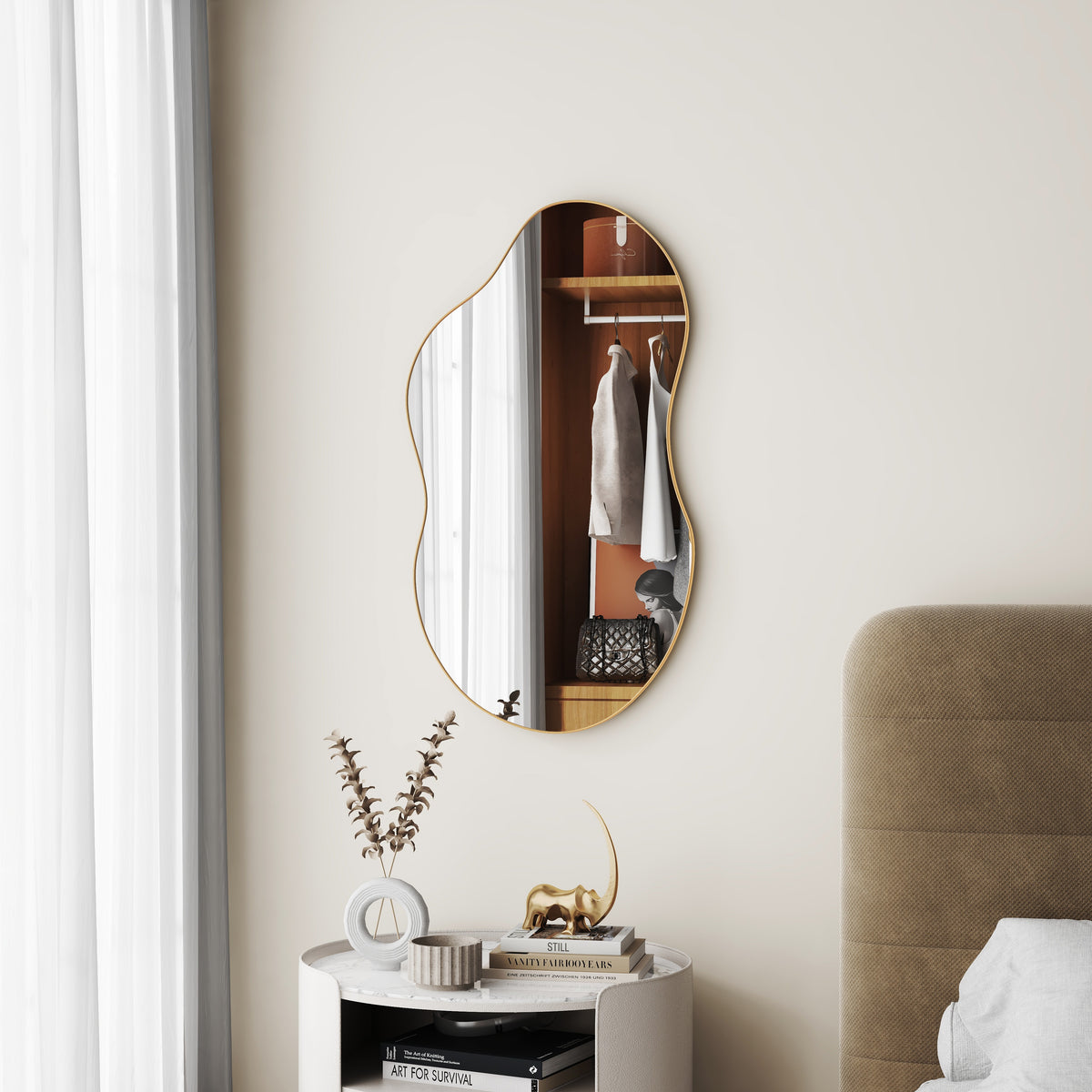 Elladera SHYFOY 32" Irregular Wall Mirror with Gold Metal Frame, Modern Accent