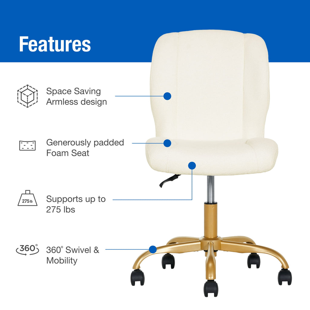 Elladera Bouclé Armless Office Chair for Adults and Teens, Cream