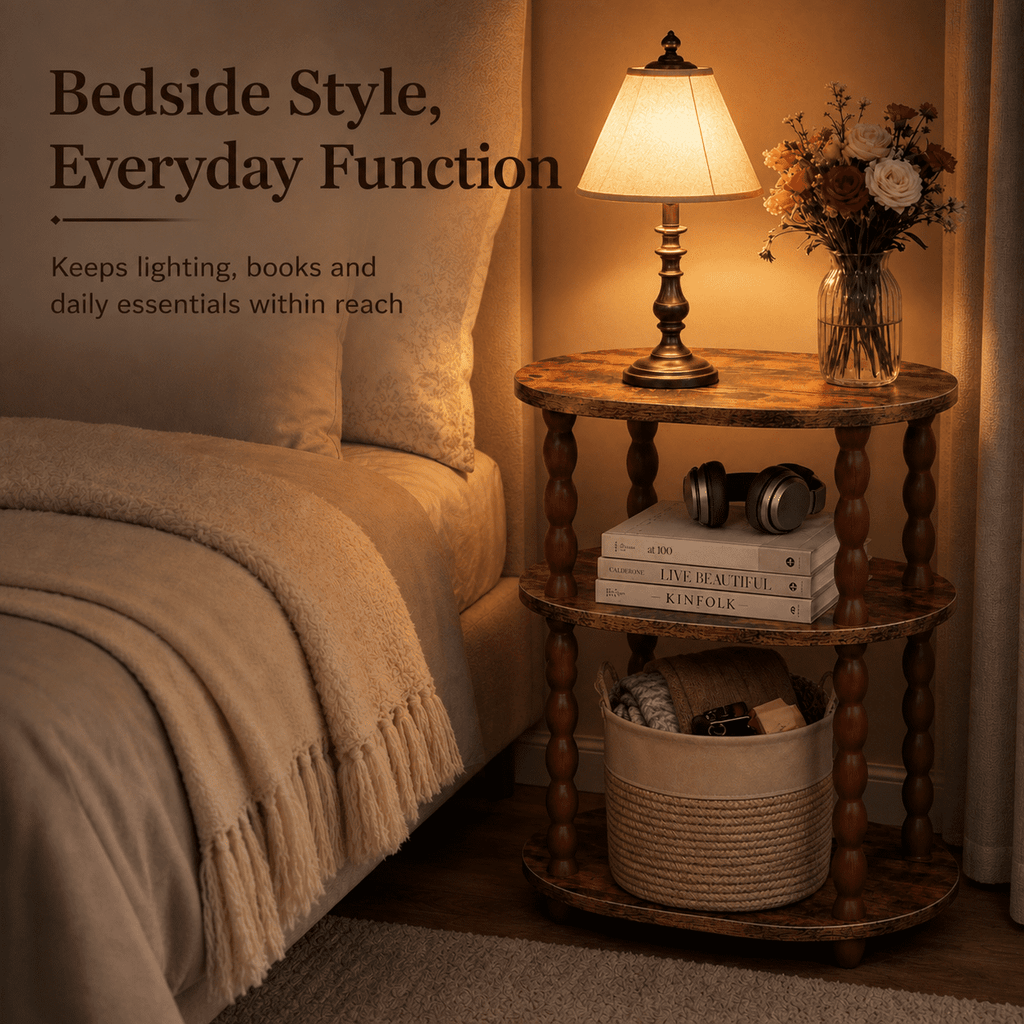 Elladera MEHOOM 3-Tier Side Table, Small End Table for Living Room and Bedroom,