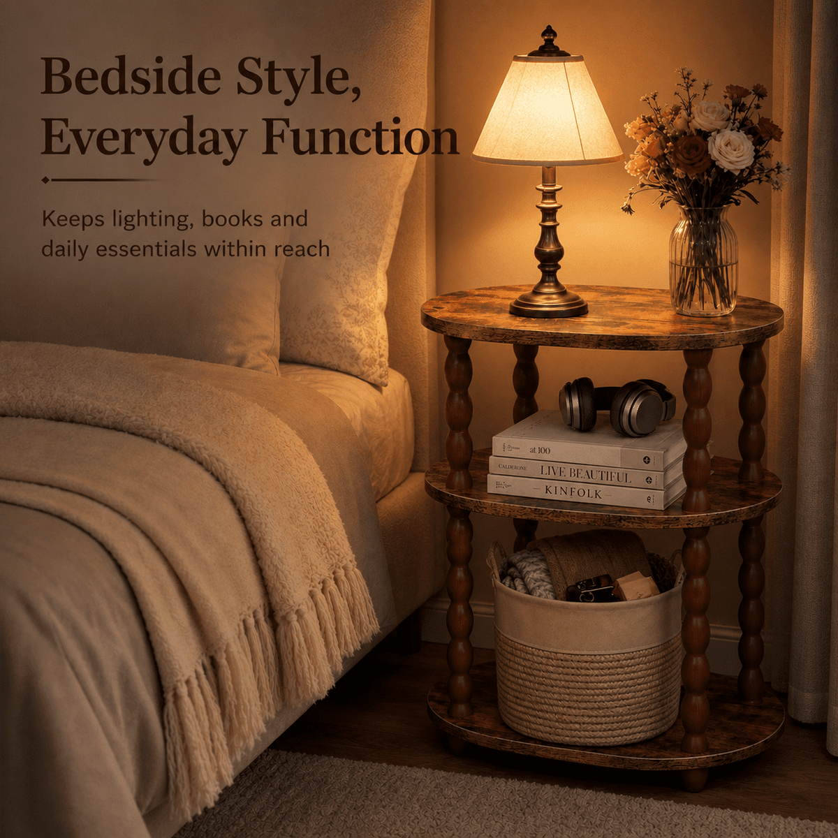Elladera MEHOOM 3-Tier Side Table, Small End Table for Living Room and Bedroom,